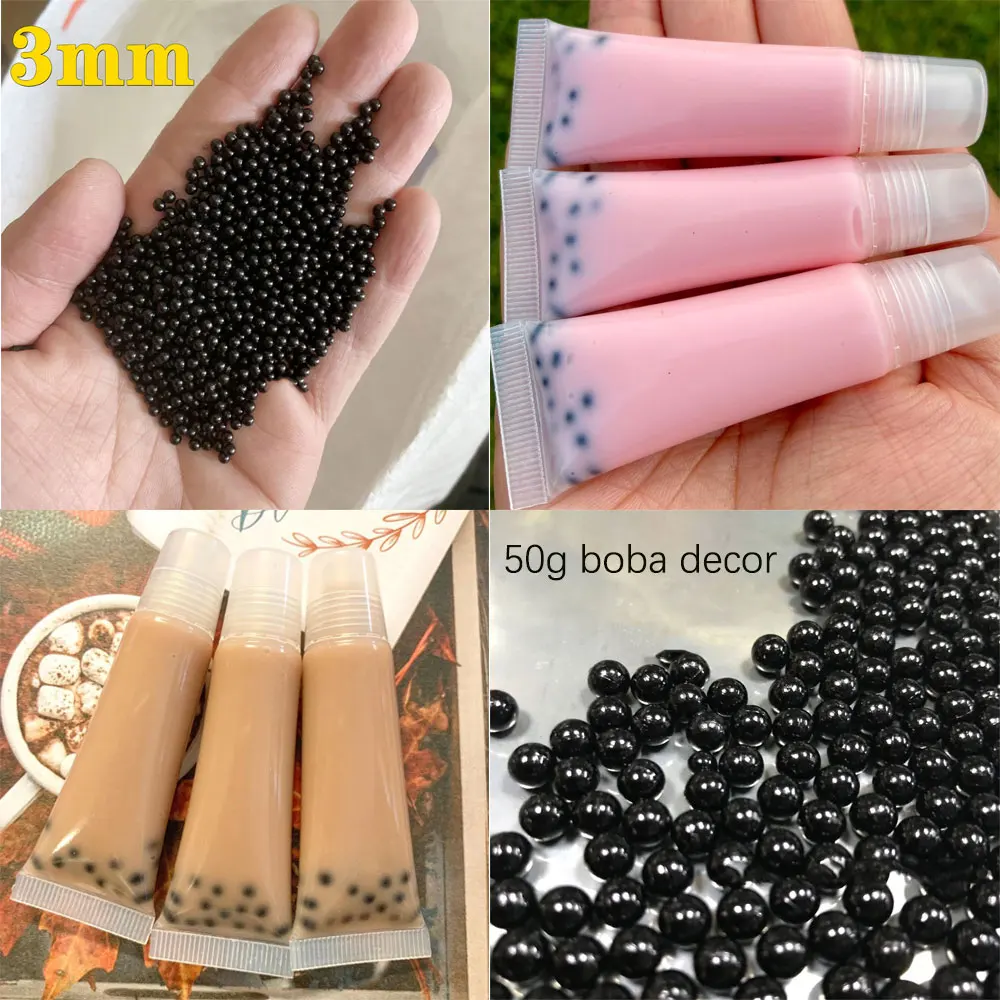 Boba-Decoración de brillo de labios Diy, Base de Gel de aceite, Burbuja de perla, estilo de té, Material de fabricación de lápiz labial líquido, 3mm, 50g por paquete