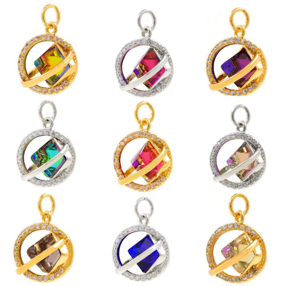 Explosive color gemstone rotating planet pendant female fashion retro transit couple necklace pendant