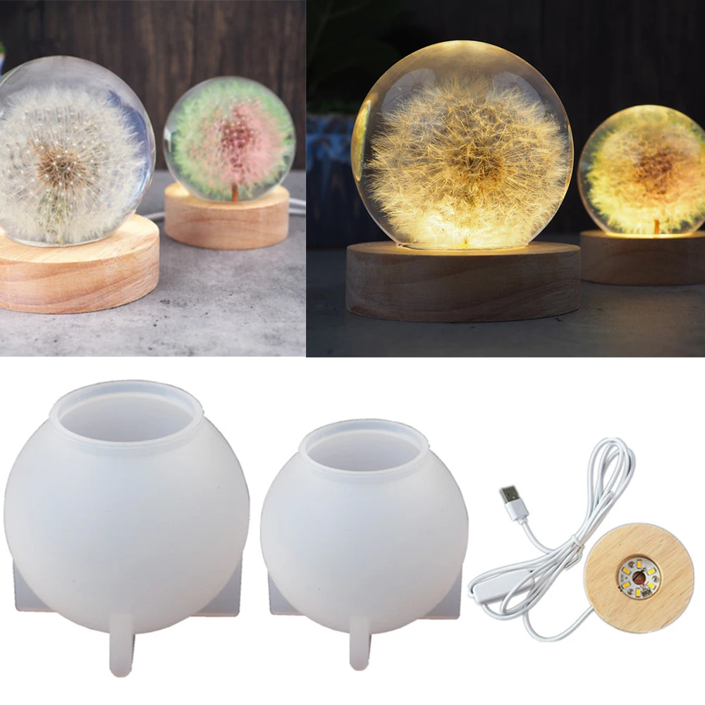 Luce notturna in cristallo Stampo in silicone Portalampada Artigianato decorativo Stampo a sfera in orbe Stampi per colata in resina epossidica