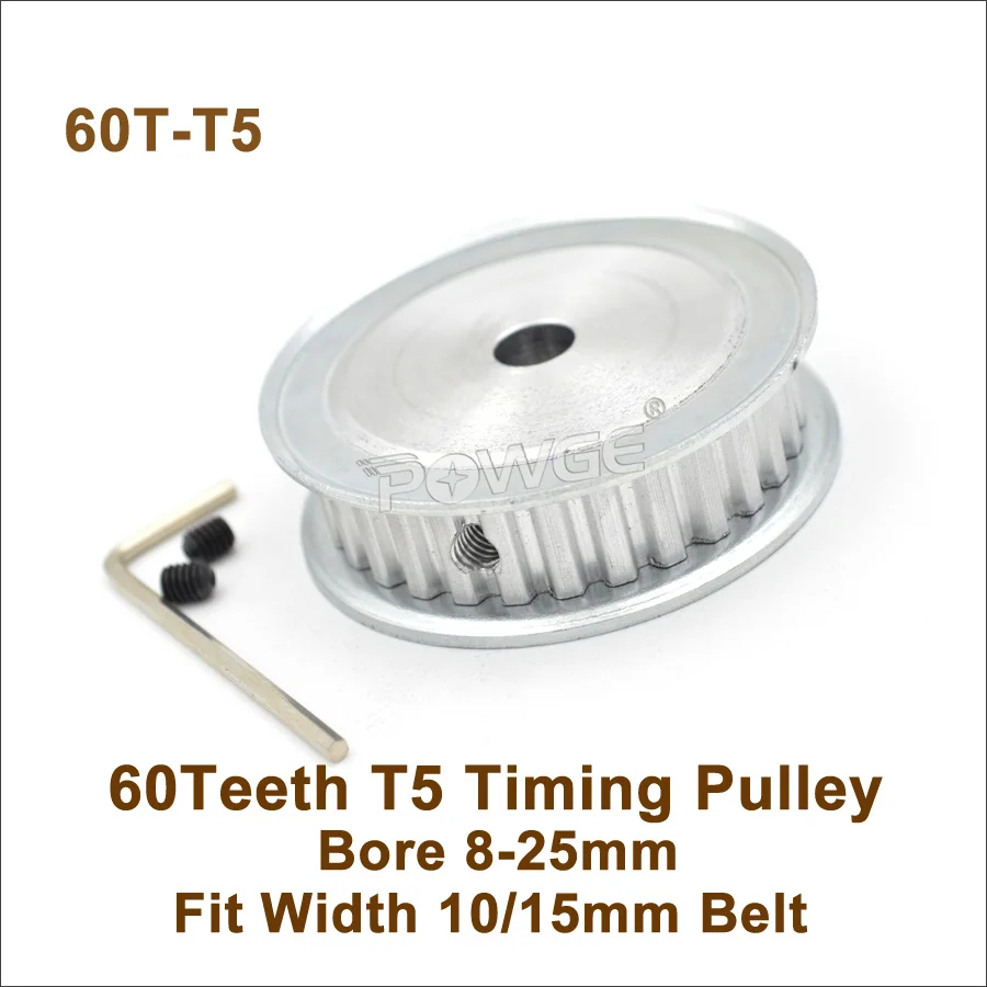 POWGE 60 Zähne T5 Timing Pulley Bohrung 8-25mm Fit W = 10/15mm T5 Synchron gürtel 60 T 60 Zähne T5 Zahnriemen Pulley 60-T5