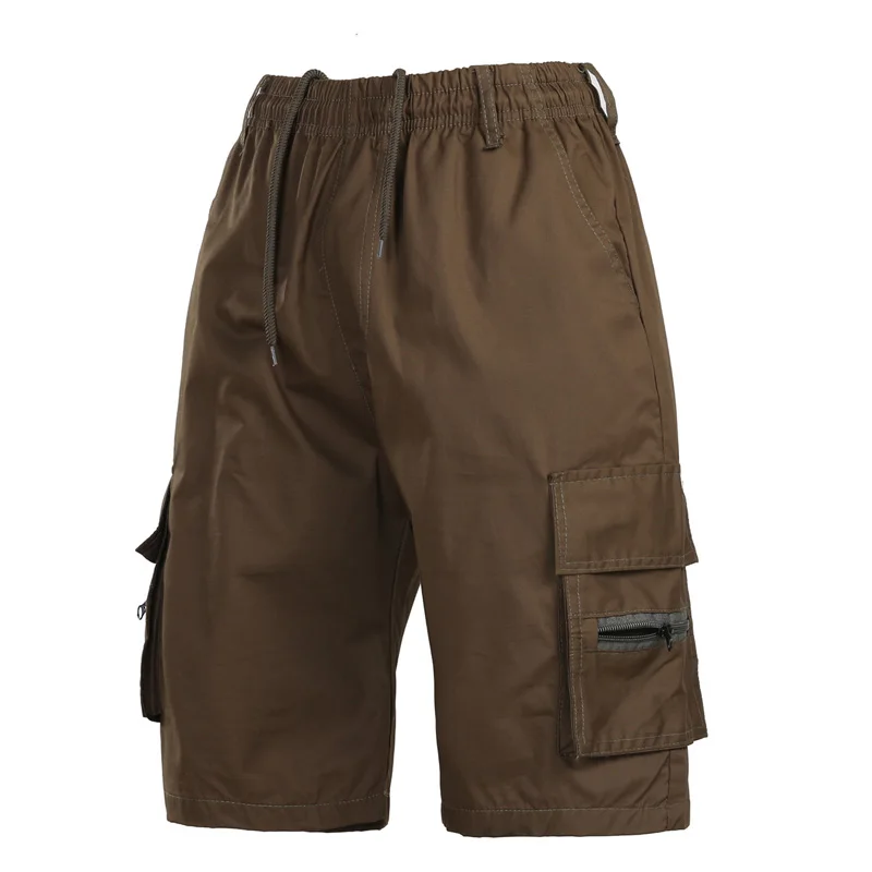 Mens Shorts Elastic Waist Multi-Pocket Cargo Shorts Men Summer Casual Solid Mid Waist Oversize Short Homme S-4XL Short Pants Men