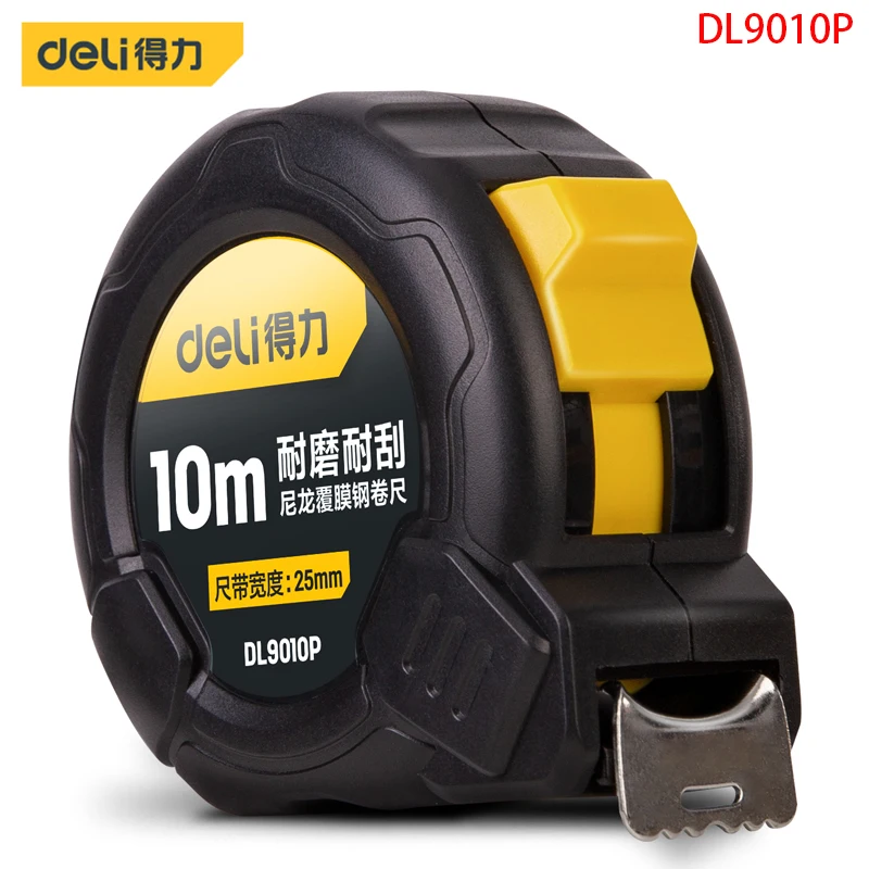 Deli DL9010P NylonCoatedSteel Tape Measure Specification 10mx25mm Carbon Steel Tape ManganeseSteel Spring Design Measuring Tools