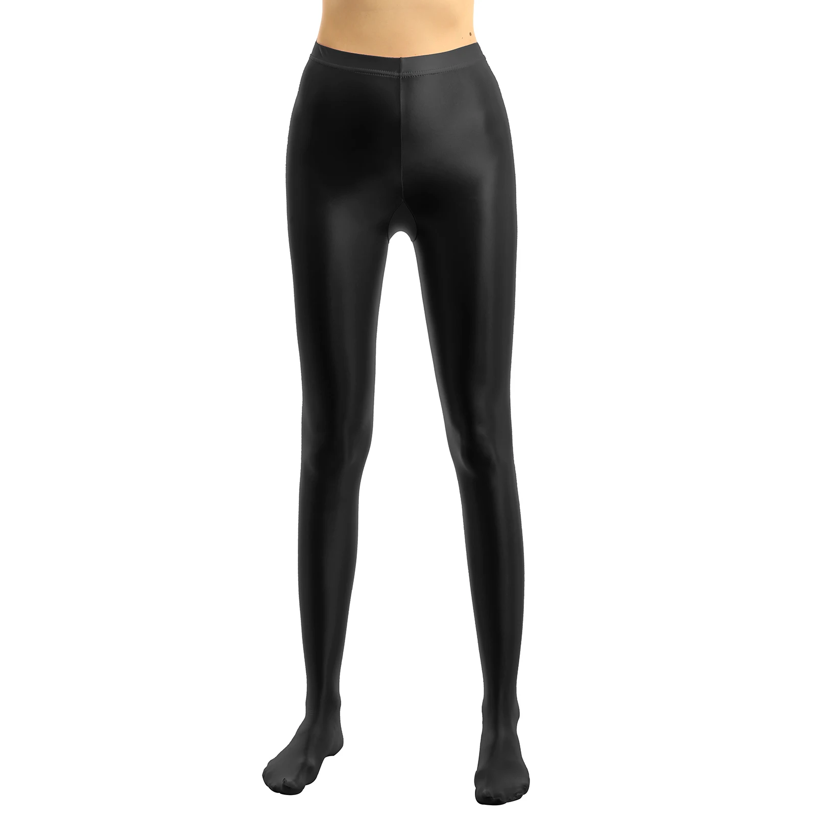 Women Shiny Glossy Pantyhose Pants With Sock Yoga Pant Dance Legging Sexy Tight Slim Elasticity Casual Ladies Base Trousers