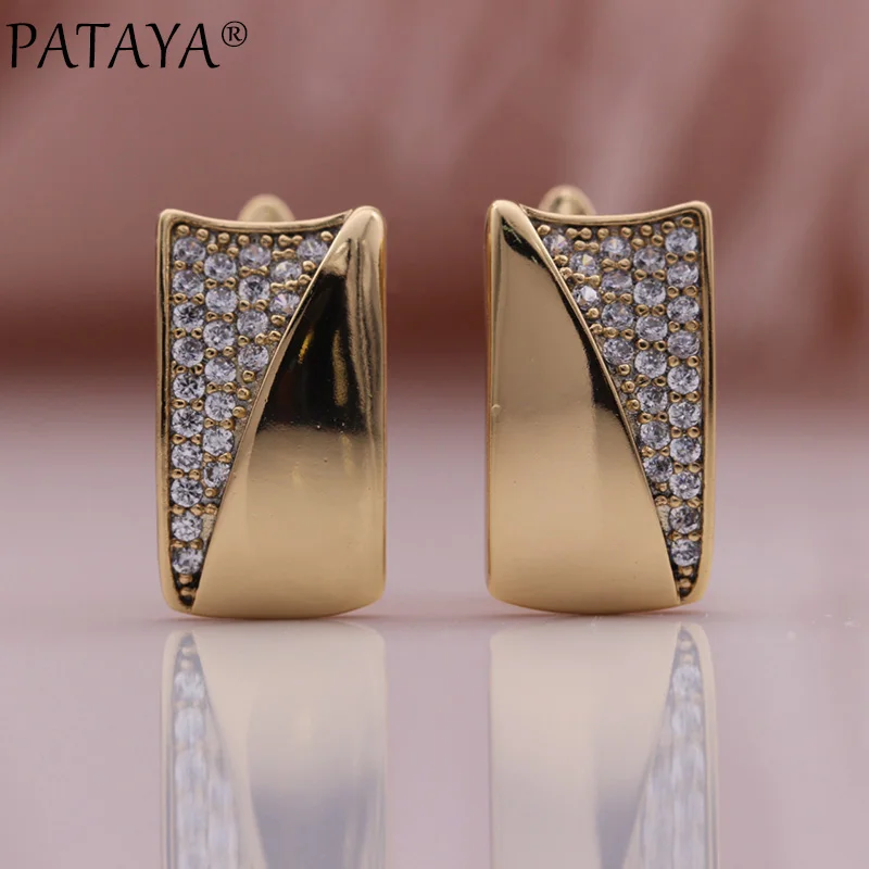 PATAYA New Natural Zircon Dangle Earrings Micro Wax Inlay Luxury Earring 585 Rose Gold Color Women Wedding Fine Fashion Jewelry