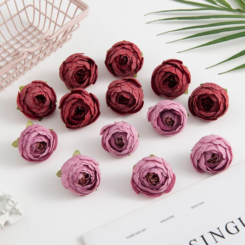 50/100 Stück Künstliche Blumen Seiden-Teerosen Knospen DIY Geschenke Süßigkeitenbox Weihnachtsdekoration für Zuhause Garten Hochzeitszubehör – Detail 4