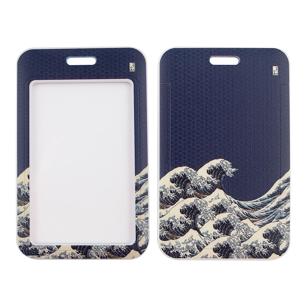ER511 Blue Waves Painting Art Buckle Lanyard Credit Card ID Holder Bag Student Travel Bank Bus Business Card Cover Badge