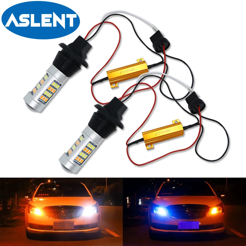 1Set 1156 P21W BA15S 2835 42SMD Amber White/Ice blue/Amer/Red/Pink Switchback LED Bulbs S25 DRL Turn Signal Light 12V Two-color