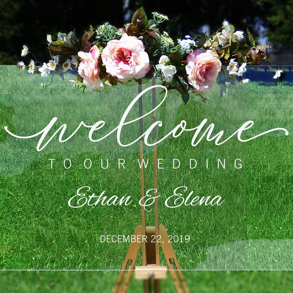 

Wedding Welcome Decal Personalized Couples Names and Dates Wall Decal Wedding Welcome Sign Wall Sticker Vinyl Art Decal A179