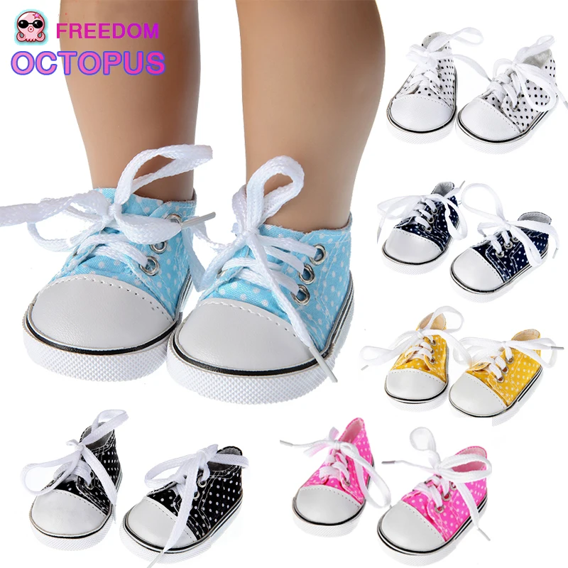 7 cm Canvas Denim Sneakers New Born  Baby Shoes Handmade Lace-up Sneakers Shoes For 18 Inches American 43 cm Baby Dolls GIfts