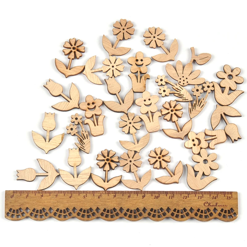 25 pz fiori decorazione ciondolo in legno naturale fatti a mano artigianato fai da te tavolo Scatter Decor artigianato in legno non finito ornamenti