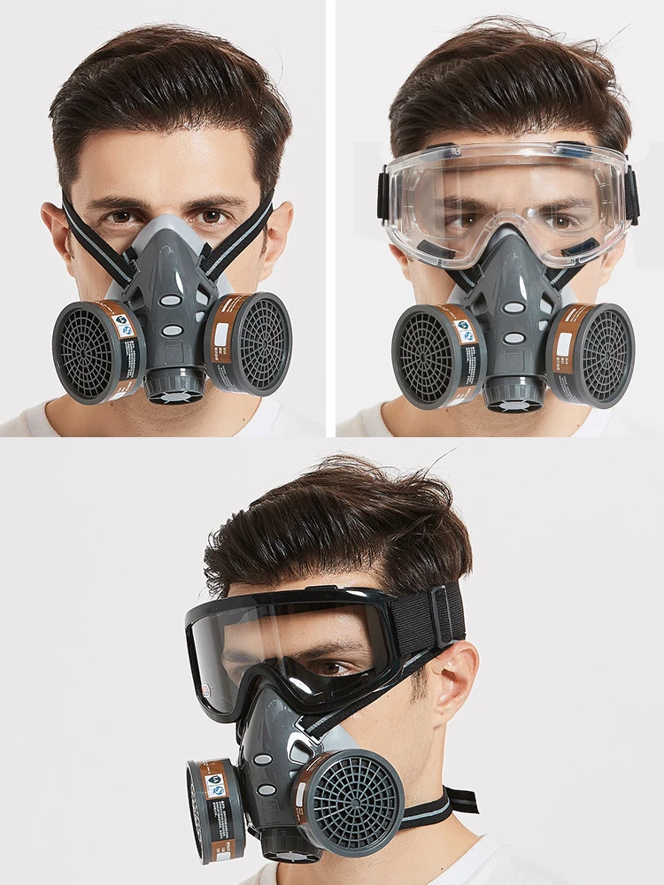 Half Face Dust Gas Chemical Respirator Dual Filters Work Safety Protective Mask For Industrial Spraying Organic Vapor