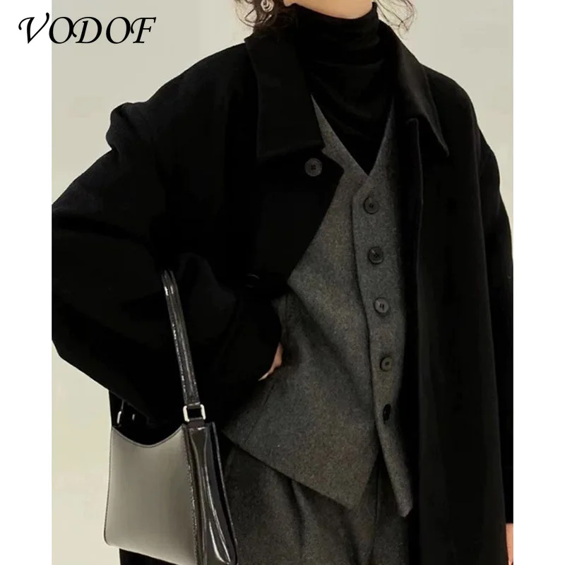 2021 Spring Women Coat Woman Long Coat Fashion Korean Preppy Style Retro Versatile Windbreaker Casual Warm Woolen Coat Oversize