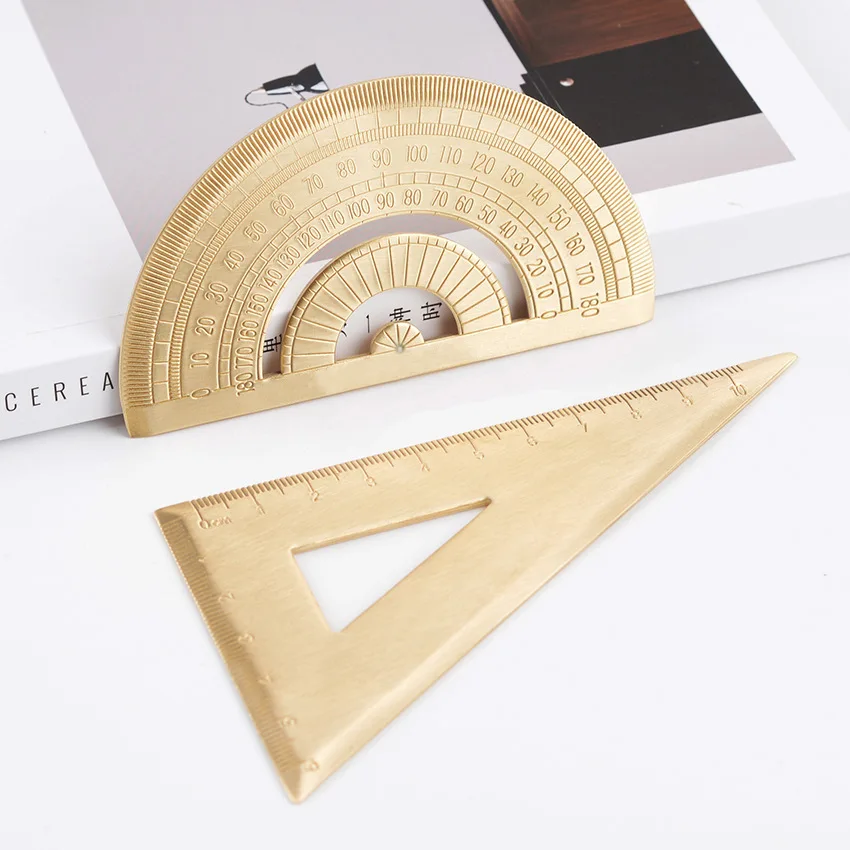 XIANQIN 18CM Metal Straight Ruler Brass Triangular Ruller Protractor Set Quality Stationery Office School Supplies THK 1.5mm