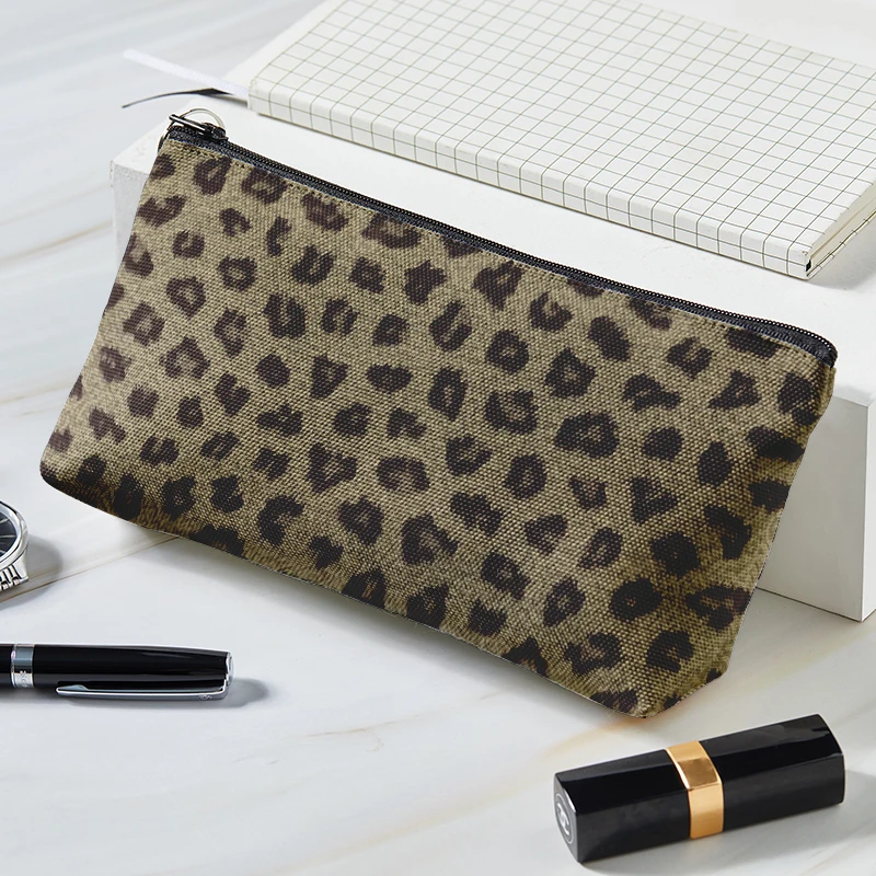 Borsa per trucco con stampa leopardo Sexy borsa per cosmetici in tela con stampa leopardo di moda borsa per monete cosmetica da donna quadrata