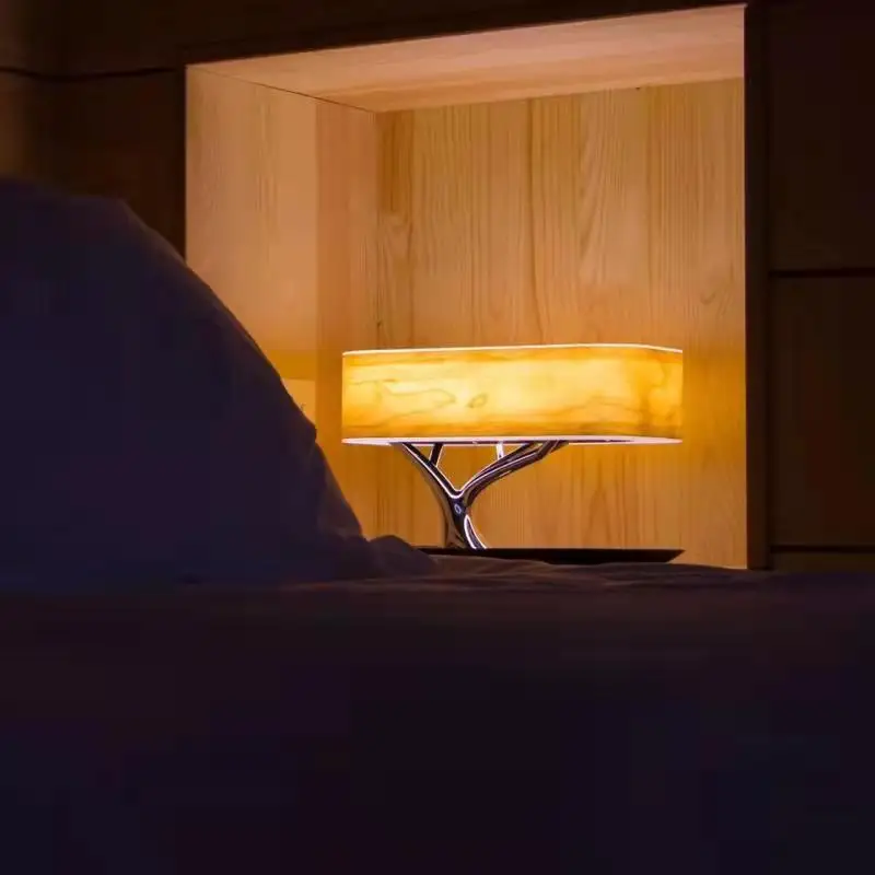 Smart Bedside LED Lamp Built-in Bluetooth Speaker Wireless Phone Charger Smart LED Dimmable Desk Lamp Cafe Bar Table Light