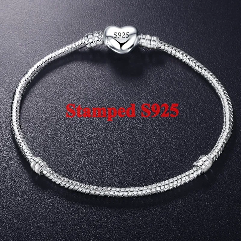 Handmade Lovers 100% Original 925 Sterling Silver Pandoraa Charm Bracelet Women Fit DIY Beads Charms Bracelet Bangle Jewelry