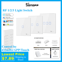 SONOFF T2 EU Smart RF 433/APP/Touch Control Wall Light Switch 1 /2 /3 Gang Wall Touch Switch Controller With Alexa Google Home