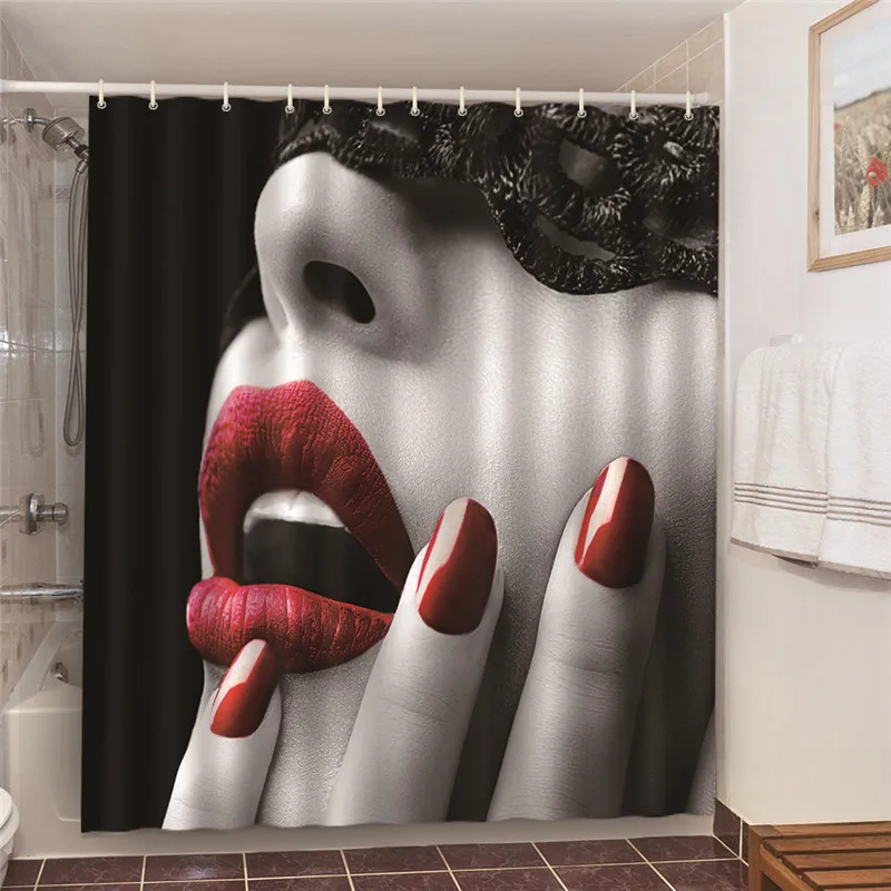 Fashion Beautiful Girl Printing Bath Curtains Waterproof Fabric Bathroom Decoration Shower Curtains Shadow Beauty Large Curtain