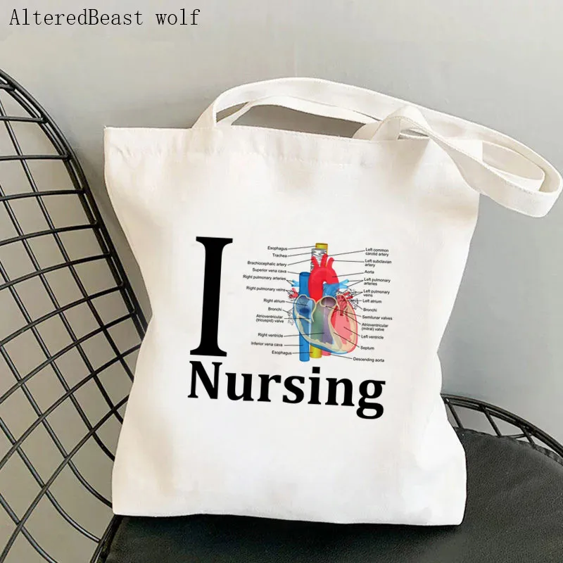 Women Shopper bag Nursing is My Life Printed Kawaii Bag Harajuku Shopping Canvas Shopper Bag girl handbag Tote Shoulder Lady Bag