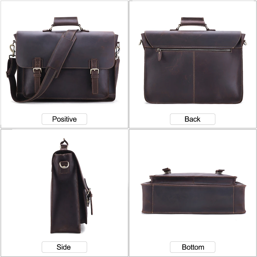 Genuine Leather Men's Briefcase Crazy Horse Genuine Leather Messenger Male 17inch Laptop Bag Men Business Travel Bag