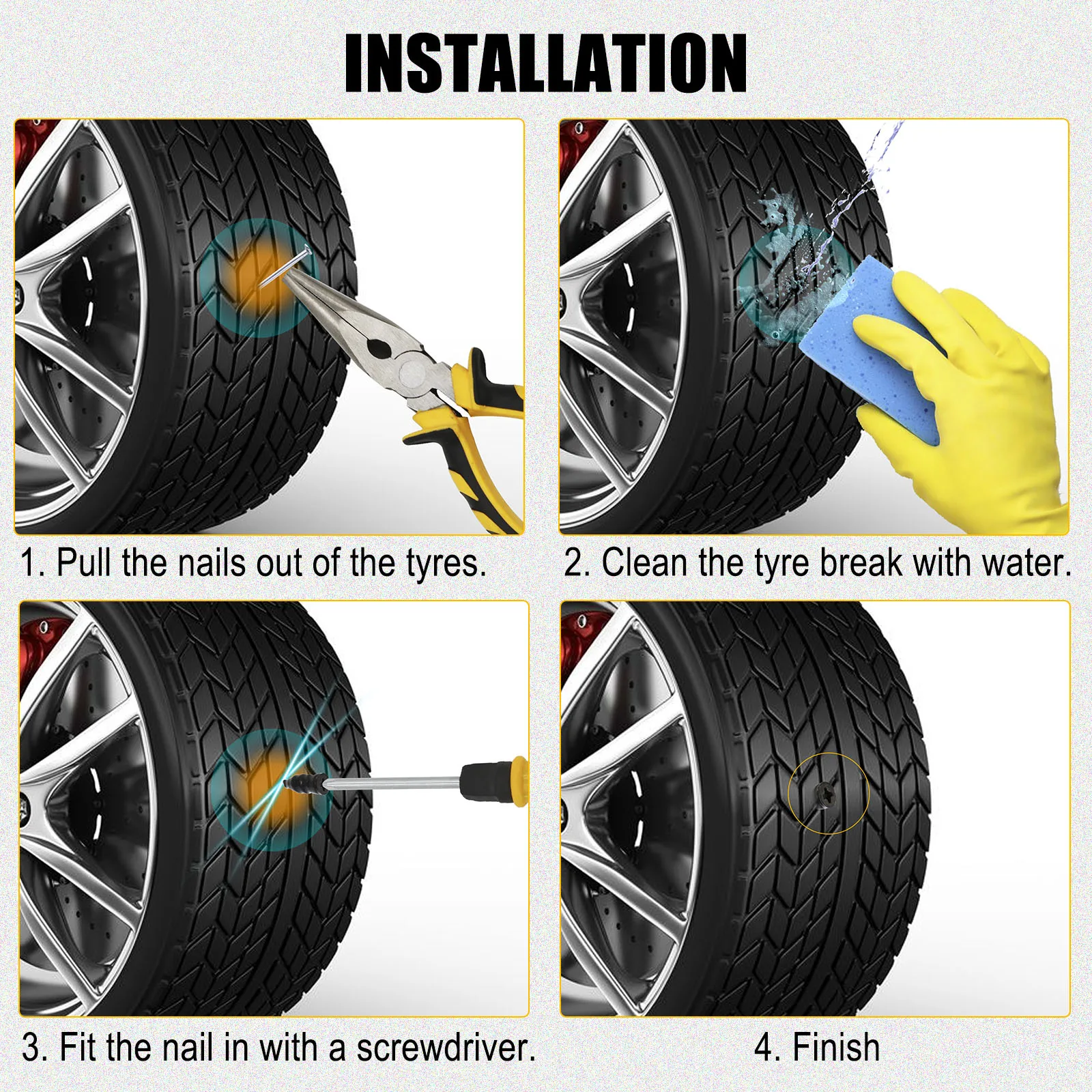 Car Tire Repair Tool Kit Auto Bike Vacuum Tyre Nail Set Motorcycle Scooter Rubber Film Nail for Tubeless Studding Puncture Plug