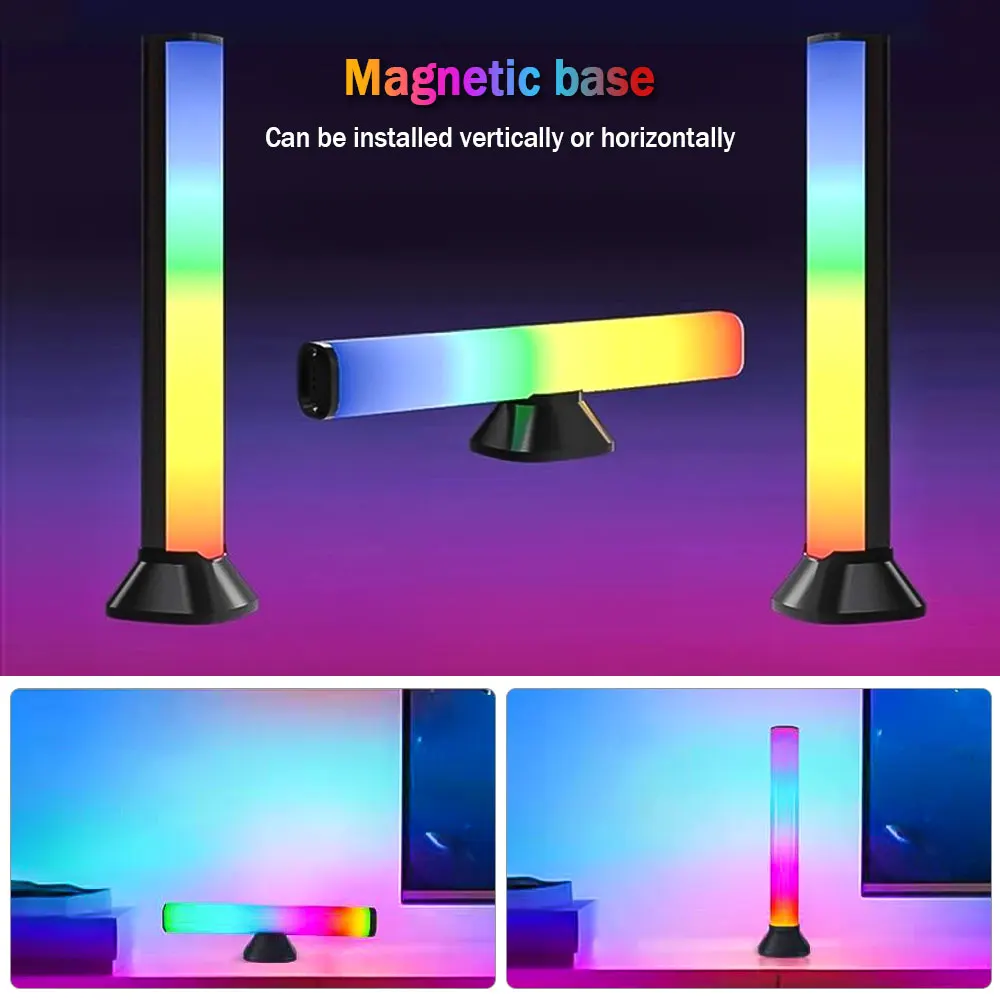 2Pcs LED RGB Light Bar Atmosphere Music Colorful Lamp Remote Control for Gaming PC TV Backlight Bedroom Decoration Night Light