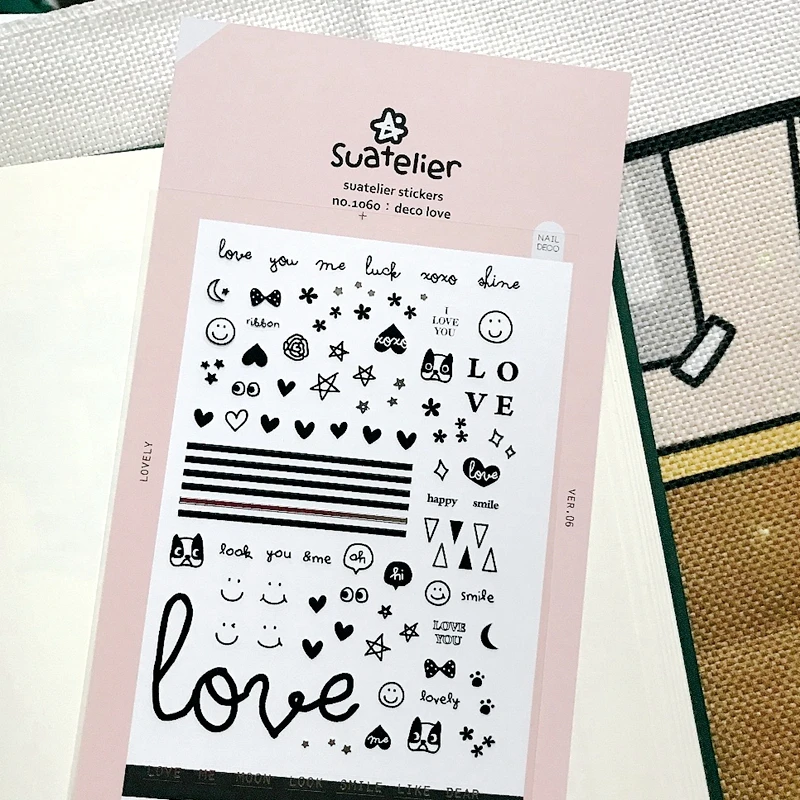 Suatelier Deco Aşk Tırnak Çıkartmalar Siyah Yıldız Kalp PET Malzeme Scrapbooking Tırnak Telefon Günlüğü Ev Dekorasyon Hobi El Sanatları