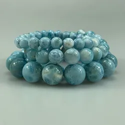 6-14mm Natural Larimar Stone Beads Women Men Bangle Round Blue Loose DIY Larimar Beads Bracelets For Women Men Gift diy Necklace