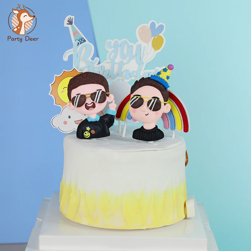 Cool sunglasses boy hip music song brother birthday dessert party Decoration man kid Happy Birthday Cake Topper Baking Love Gift