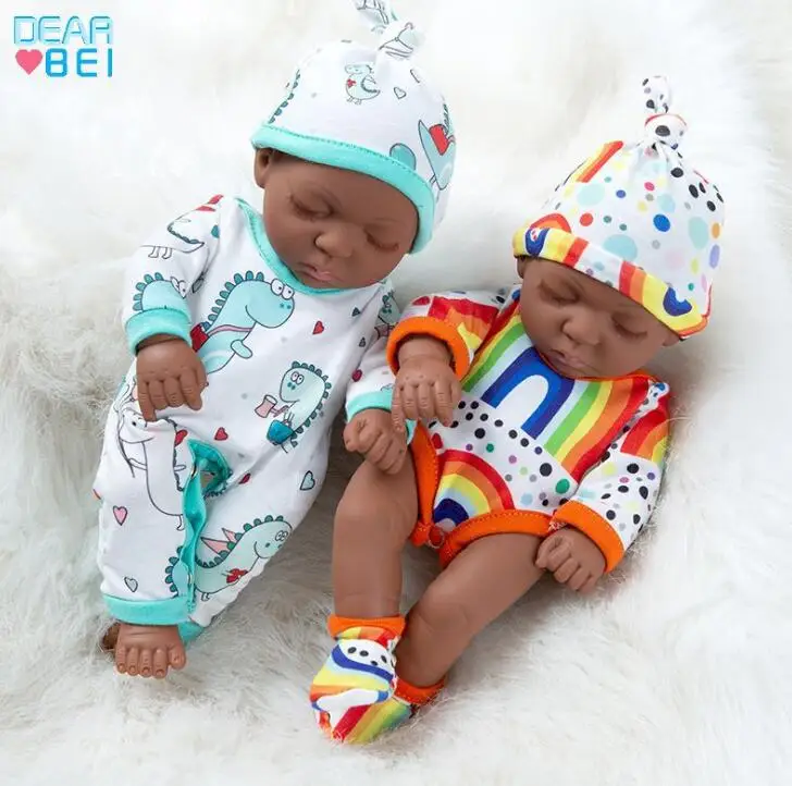 

Suit+30CM Black Skin New baby dolls silicone viny 10inch Reborn baby poupee boneca baby soft toy gift todder