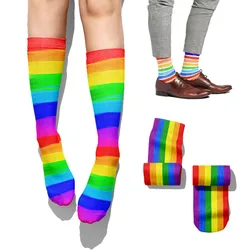 Rainbow Pride Cotton Socks For Women Men Harajuku Colorful Rainbow Striped Tall Socks Spring Autumn Casual High Ankle Sock Unsex