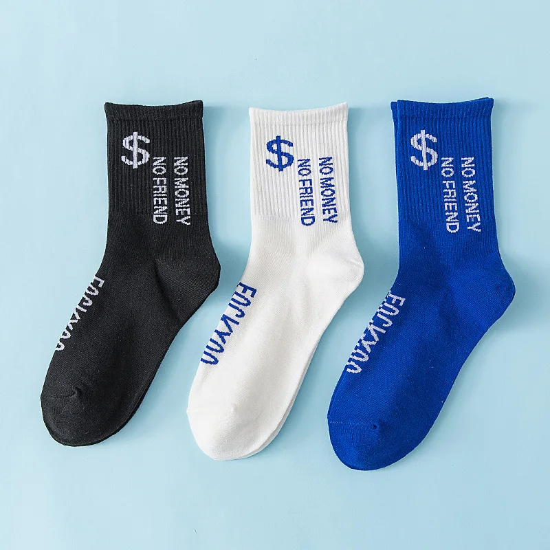 Hip Hop Long Socks Man Unisex Harajuku Skateboard Personality Alphabet Spoof Money Dollar Logo Cotton Soild Popsocket Streetwear