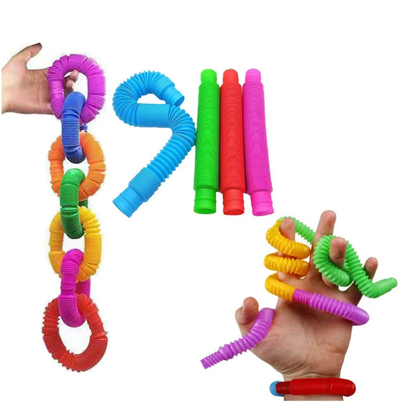 Mini Pop Tubes Sensory Fidget Toy Stress Relieve Kid Autism Anti Stress Twist Tube Plastic Bellows Children Squeeze Toy