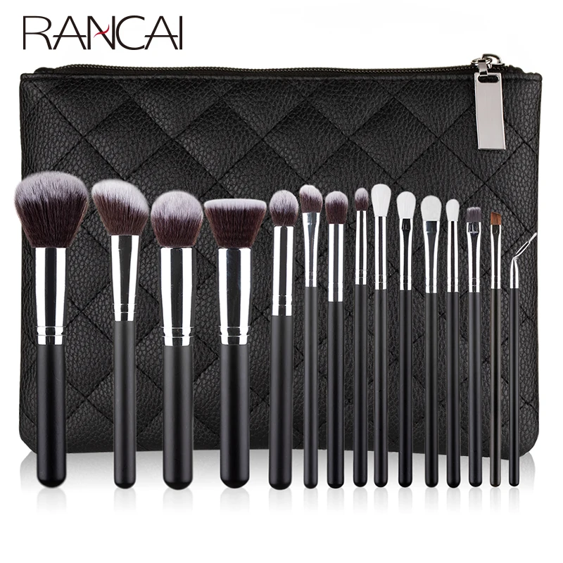 Juego de brochas de maquillaje profesionales, herramientas de belleza, Funda de cuero suave con pelo sintético, 15 piezas