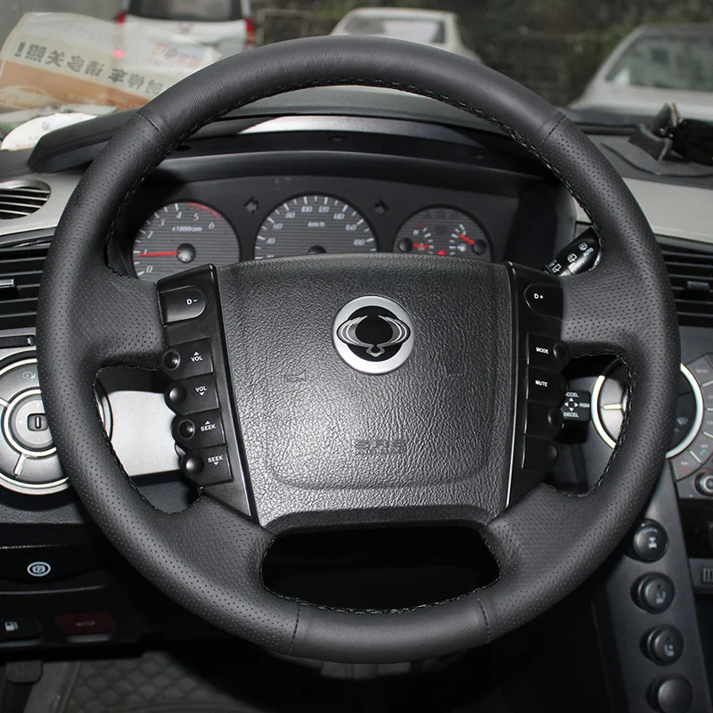 For Ssangyong KYRON ACTYON Rexton W Rodius Car-Styling Hand-stitched Black Artificial Leather Steering Wheel Cover