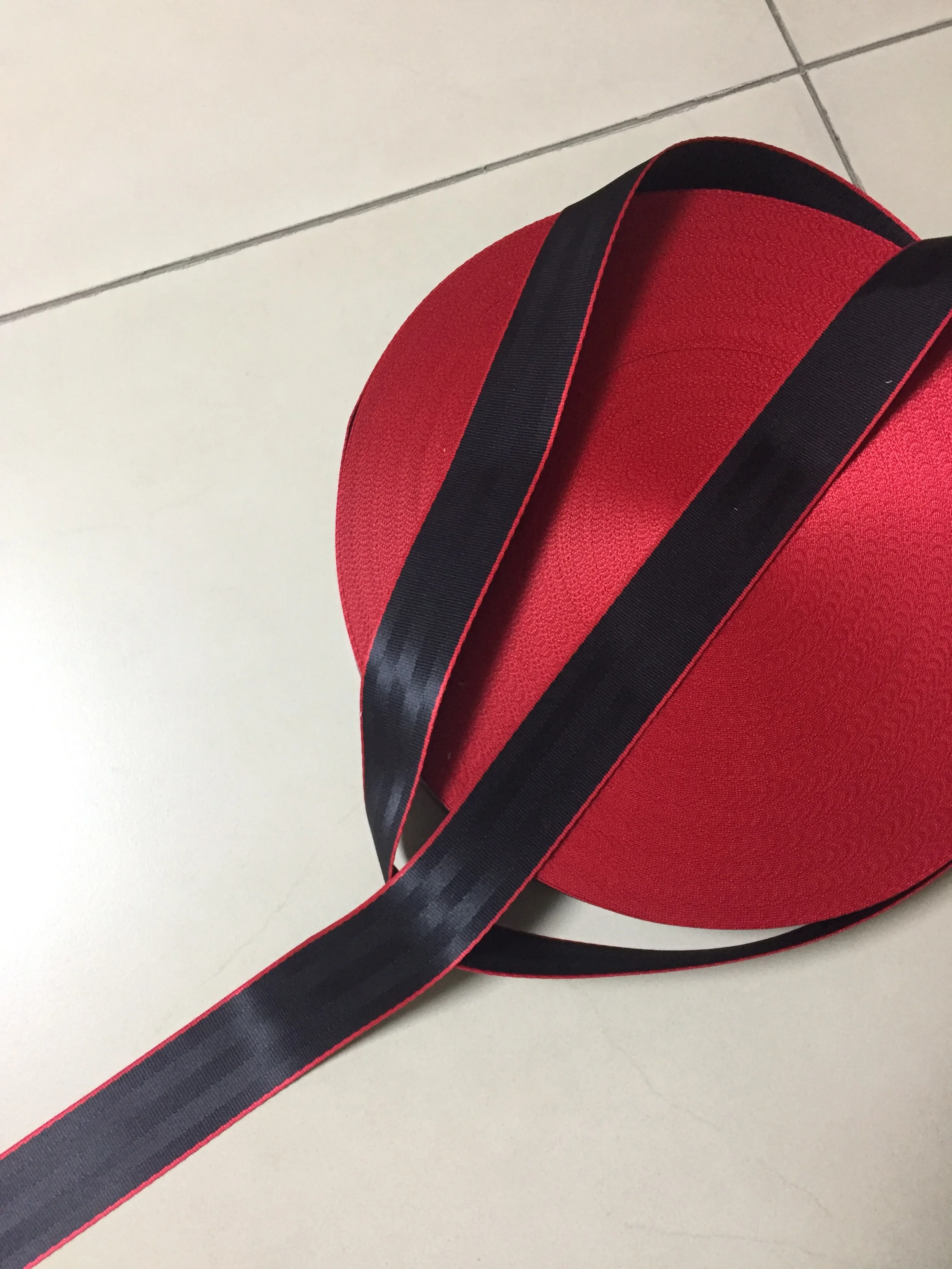 20meters Roll Seat Belt Webbing Safety Strap Black Color with Red Edge 48mm Wide 5 Bars