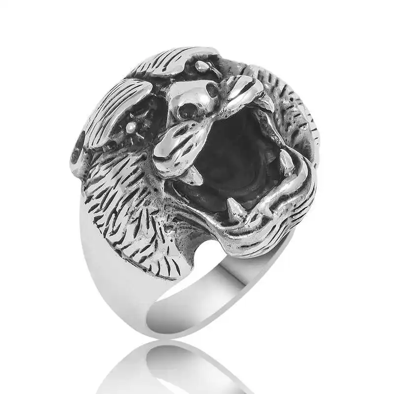 ​Silver Cougar Head Men's Ring - 925 Sterling Men's Jewelry Wedding Birthday Gift - Box - - Male - Fashion - Botiva - Size - Turkish - Patterned Embroidery