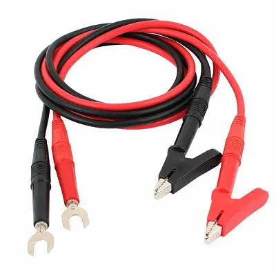 Pair Multimeter Fork Terminal Alligator Clips Extension Test Leads Cable 1 Meter