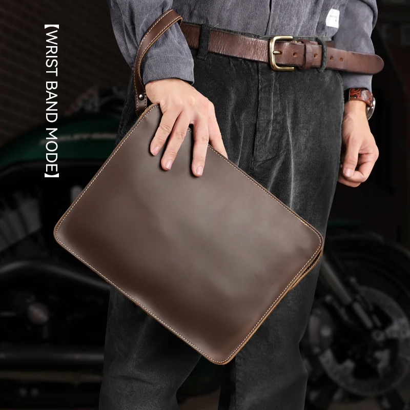 Bolso de negocios con correa de mano para hombre, maletín Vintage de cuero genuino, delgado, para ordenador portátil de 13,5 pulgadas, novedad