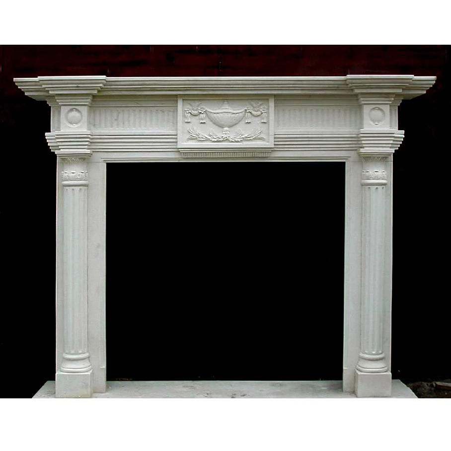 Carved Stone Marble Fireplace Mantel Surround European English Style Chimneypiece With Roman Columns