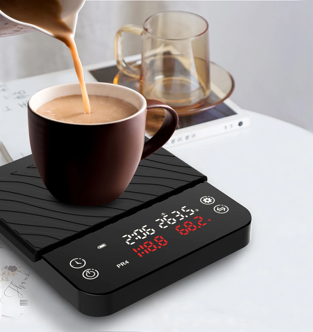 

Smart Digital Coffee With Timer Mini Black Electronic Scale Built-in Auto Timer Pour Over Espresso Kitchen Scales USB 0.1g/2kg