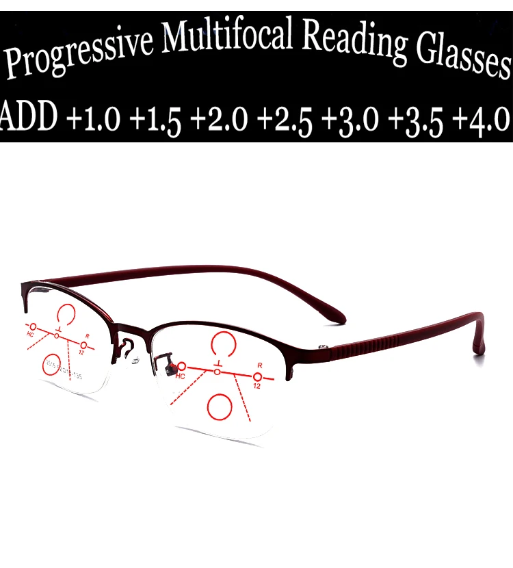 Alloy Frmae Ultralight Progressive Reading Glasses for Business Women+1.0 +1.5 +1.75 +2.0 +2.5 +3 +3.5 +4