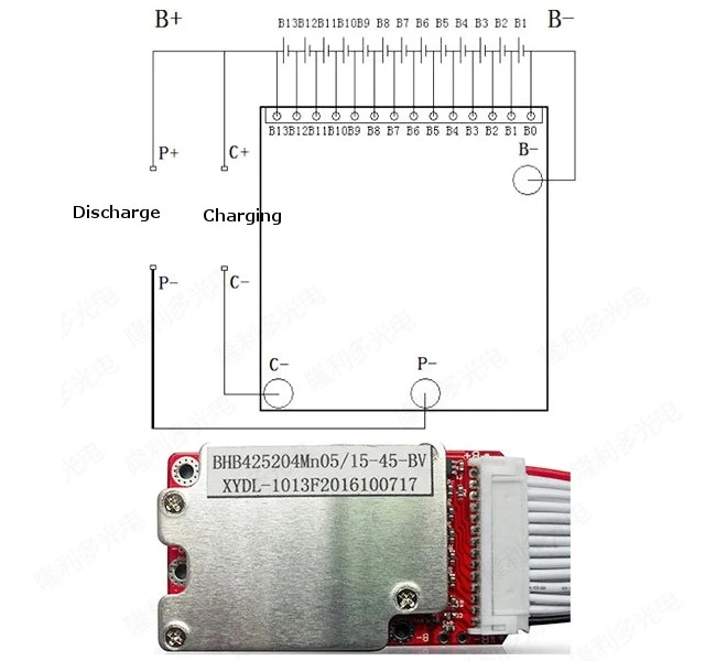 Lithium Li-ION Battery Protection Board, 13 Series, BMS Protection Pack for 13S 48V / 54.6V 1pc