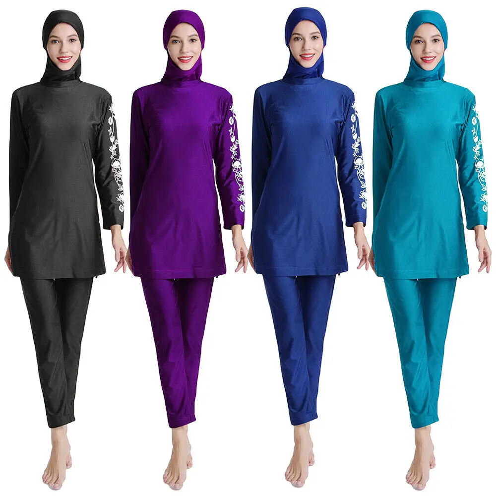 

3PCS Conservative Swimsuit Print Swimwear Beach Wear Three Piece Set Plus Size Burkini Muslim Women Bathing Suit Maillot De Bain