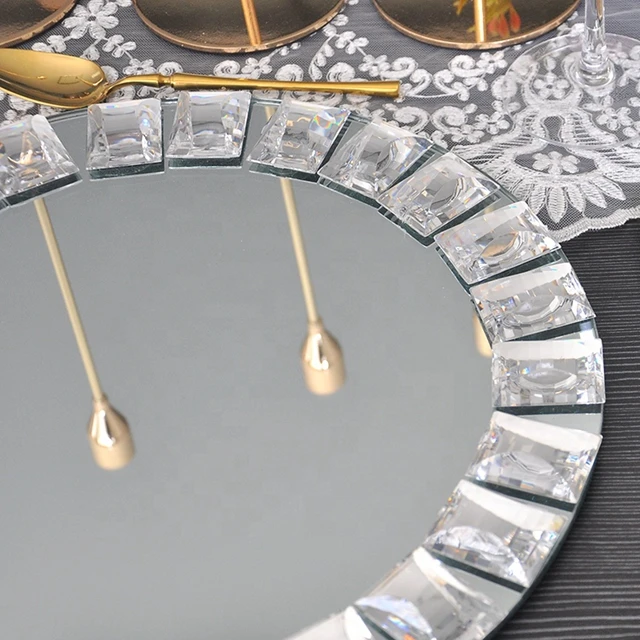 20pcs)Beautiful silver diamond acrylic mirror charger plates glass bead wholesale for wedding decoration yudao1468