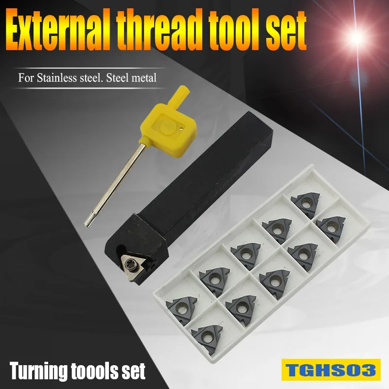 Turning tool sets SER1616H16 SER 2020K16 2525M16 External thread turning holder+10 PCS threading inserts 16ER AG60 for metal