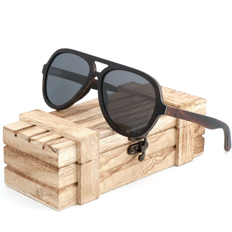 2020 Handmade Retro Men Polarized Sunglasses Black Wood Pilot Style High Quality Natural Wooden Glasses Case UV400 Gafas de sol