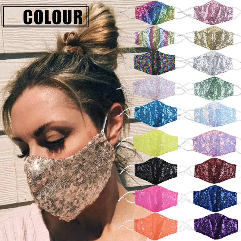 Unissex preto lantejoulas máscara para moda feminina desinger lavável reutilizável glitter cristal lantejoulas máscaras masquerade rosto jóias