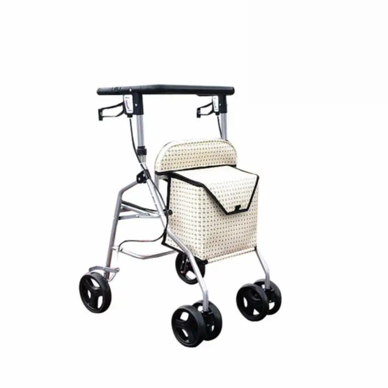 Elderly Walker Shopping Trolley, Leisure Stroller Folding Cart With Seat For Indoor & Outdoor