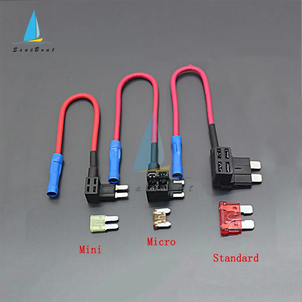 12V Fuse Holder Add-a-circuit TAP Adapter Micro Mini Standard ACS ATM APM Blade Auto Fuse with 10A Blade Car Fuse